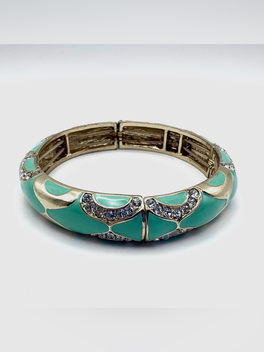 J. Crew Turquoise & Gold Enamel Stretch Bangle Bracelet